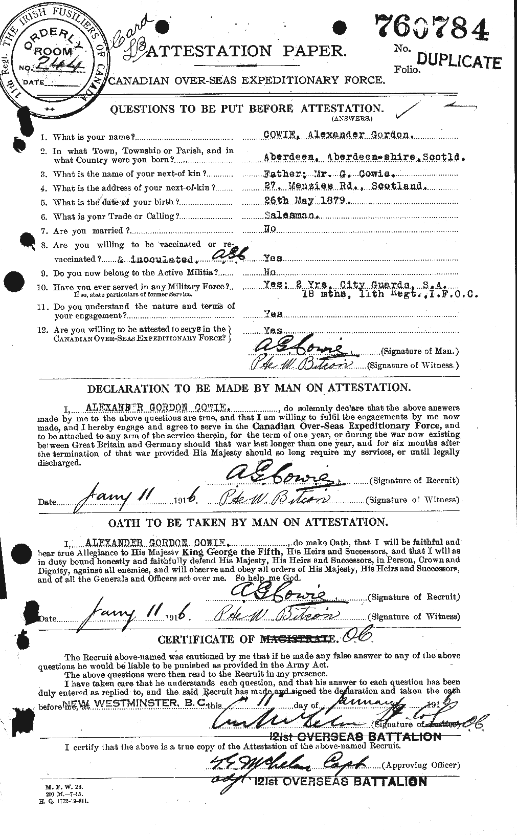 Personnel Records of the First World War - CEF 060043a