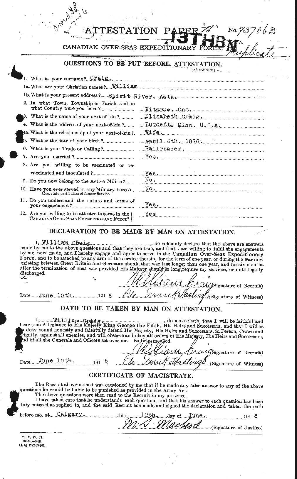 Dossiers du Personnel de la Première Guerre mondiale - CEC 060138a