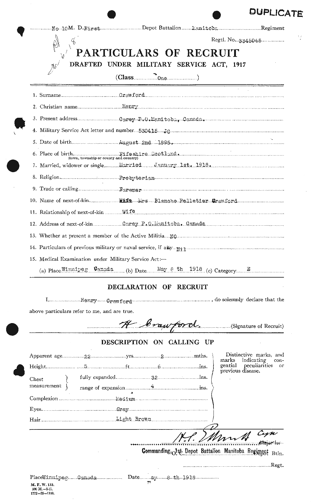 Dossiers du Personnel de la Première Guerre mondiale - CEC 060574a