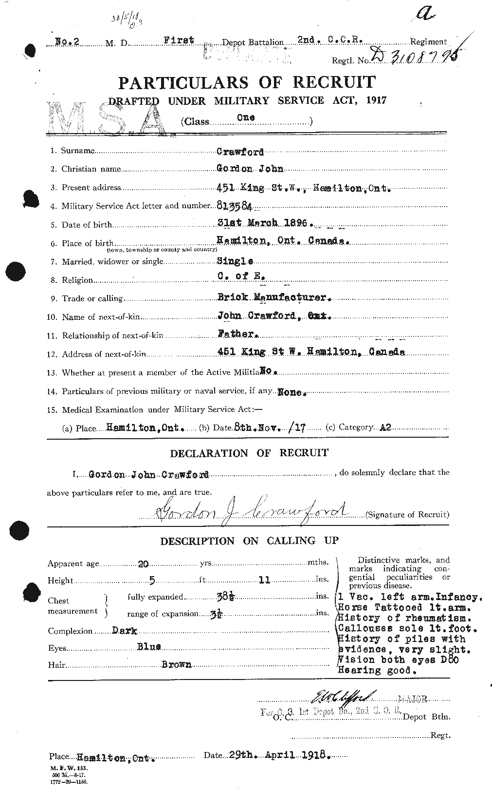 Dossiers du Personnel de la Première Guerre mondiale - CEC 060586a