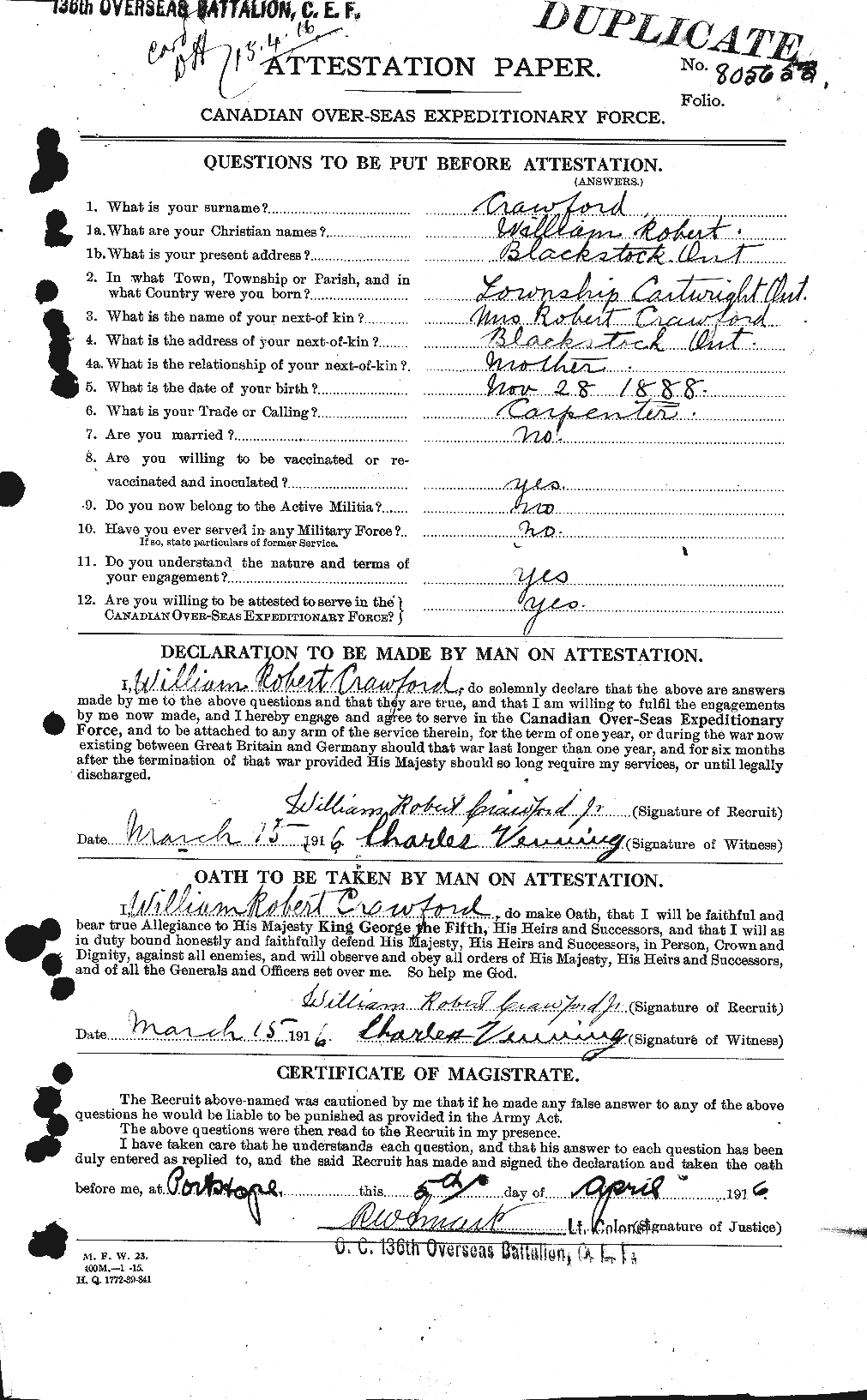 Dossiers du Personnel de la Première Guerre mondiale - CEC 060686a