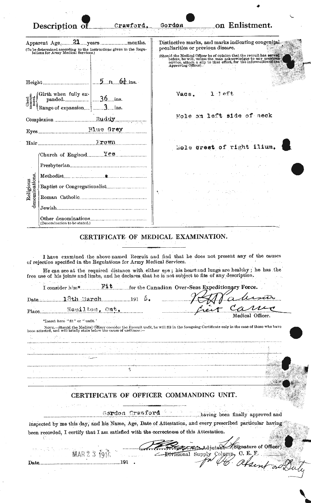 Dossiers du Personnel de la Première Guerre mondiale - CEC 060697b