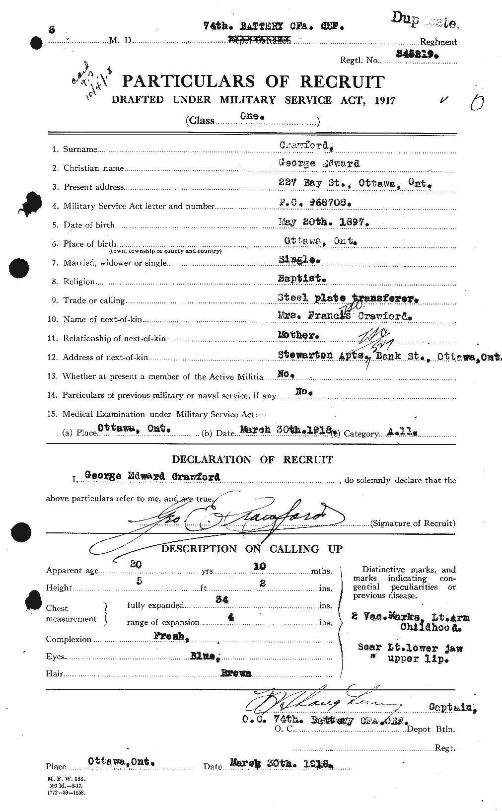 Dossiers du Personnel de la Première Guerre mondiale - CEC 060706a