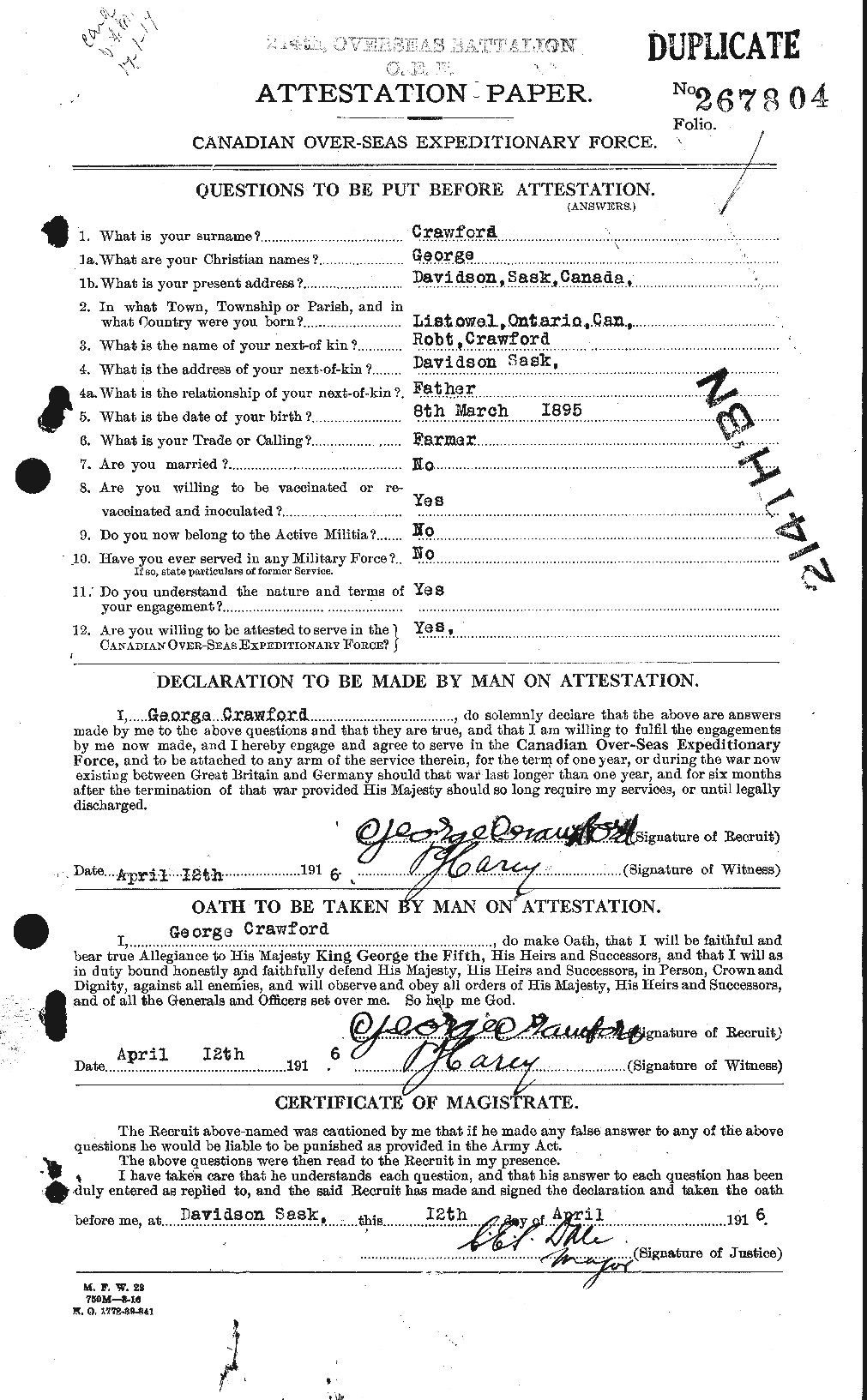 Dossiers du Personnel de la Première Guerre mondiale - CEC 060712a