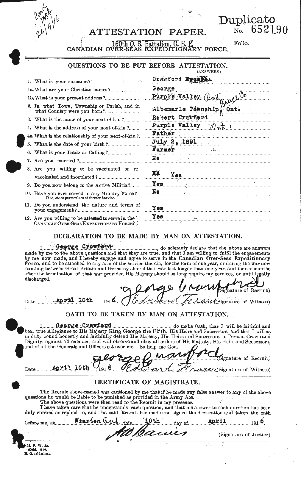 Dossiers du Personnel de la Première Guerre mondiale - CEC 060715a