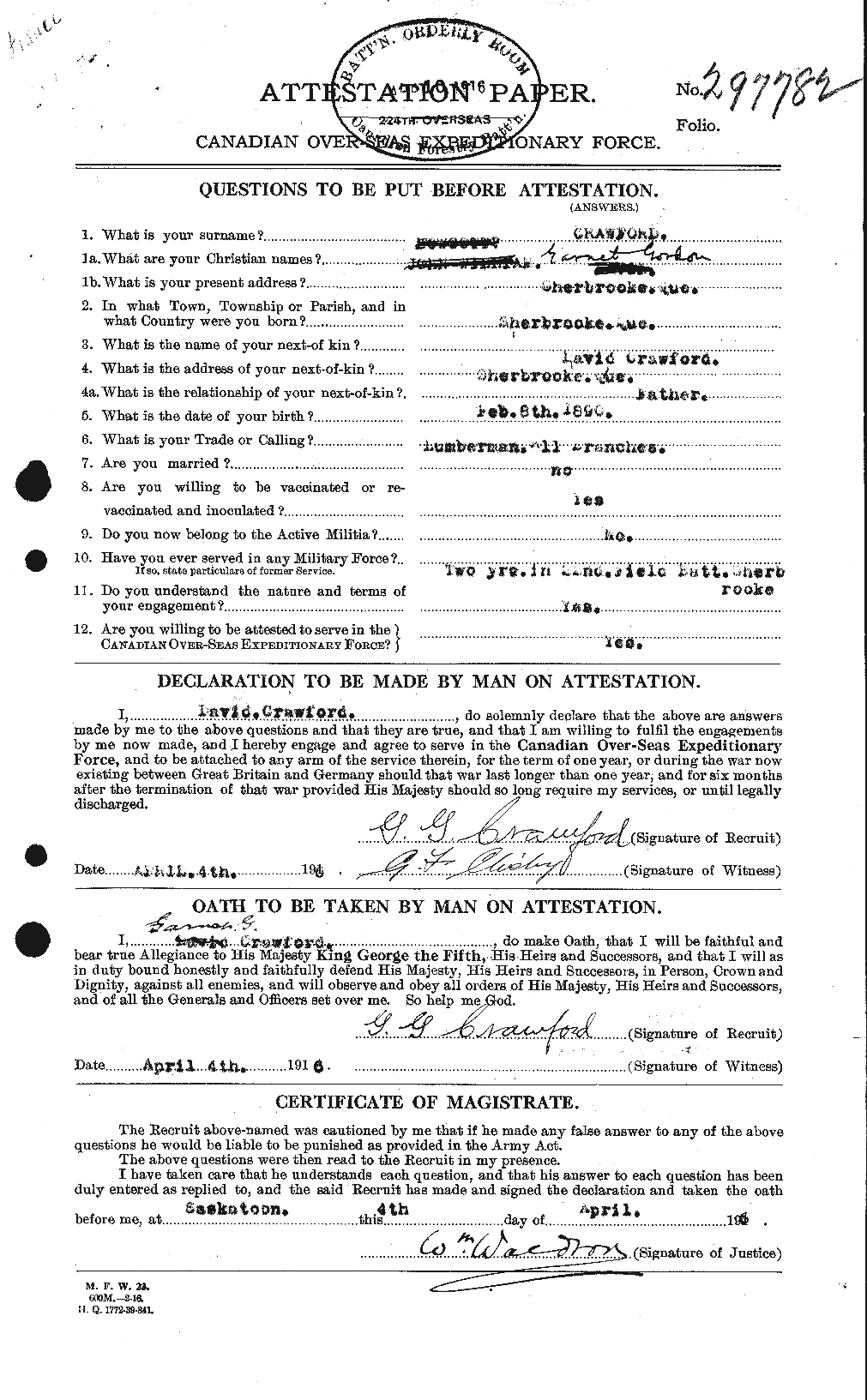 Dossiers du Personnel de la Première Guerre mondiale - CEC 060718a