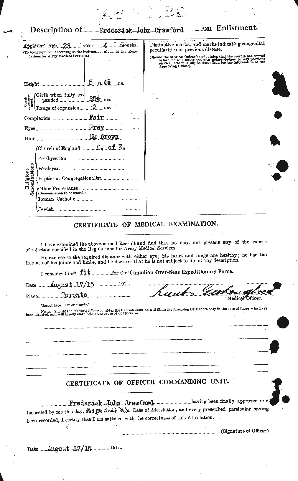Dossiers du Personnel de la Première Guerre mondiale - CEC 060723b
