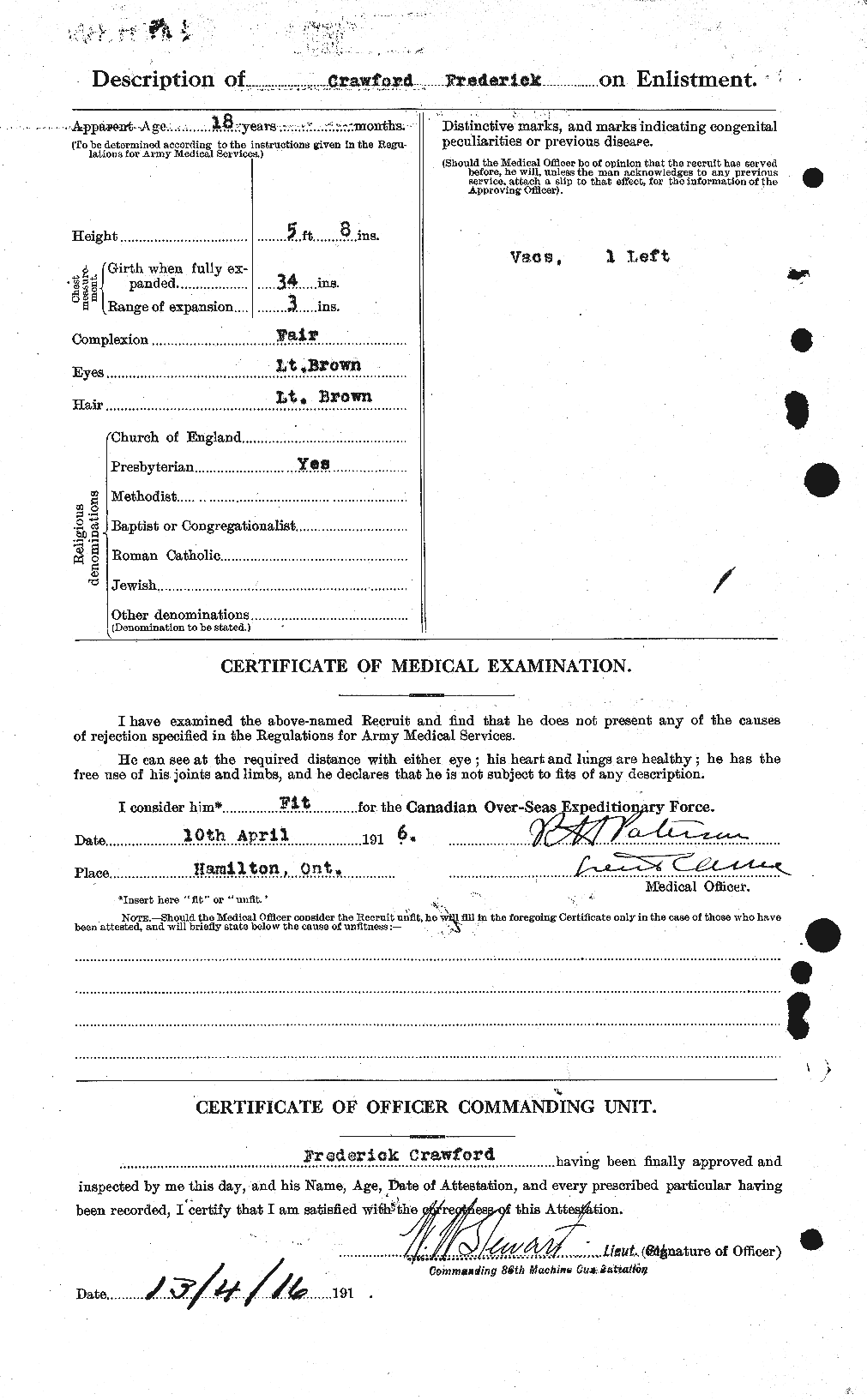 Dossiers du Personnel de la Première Guerre mondiale - CEC 060728b