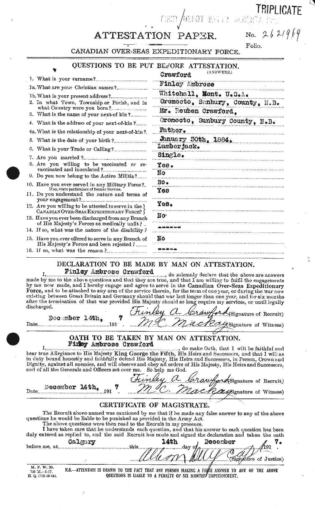 Personnel Records of the First World War - CEF 060741a
