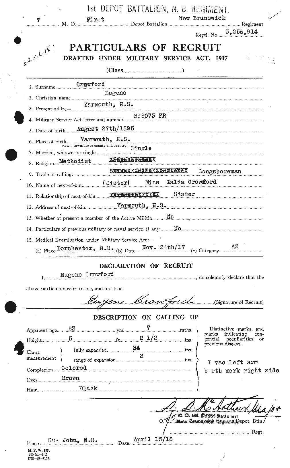 Dossiers du Personnel de la Première Guerre mondiale - CEC 060743a