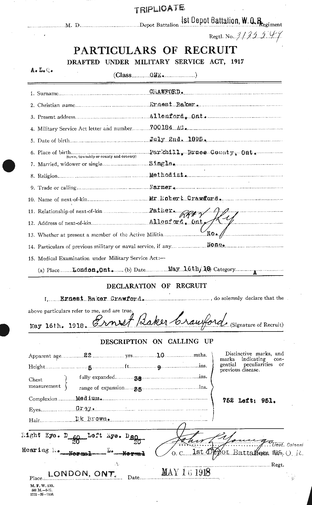 Dossiers du Personnel de la Première Guerre mondiale - CEC 060746a