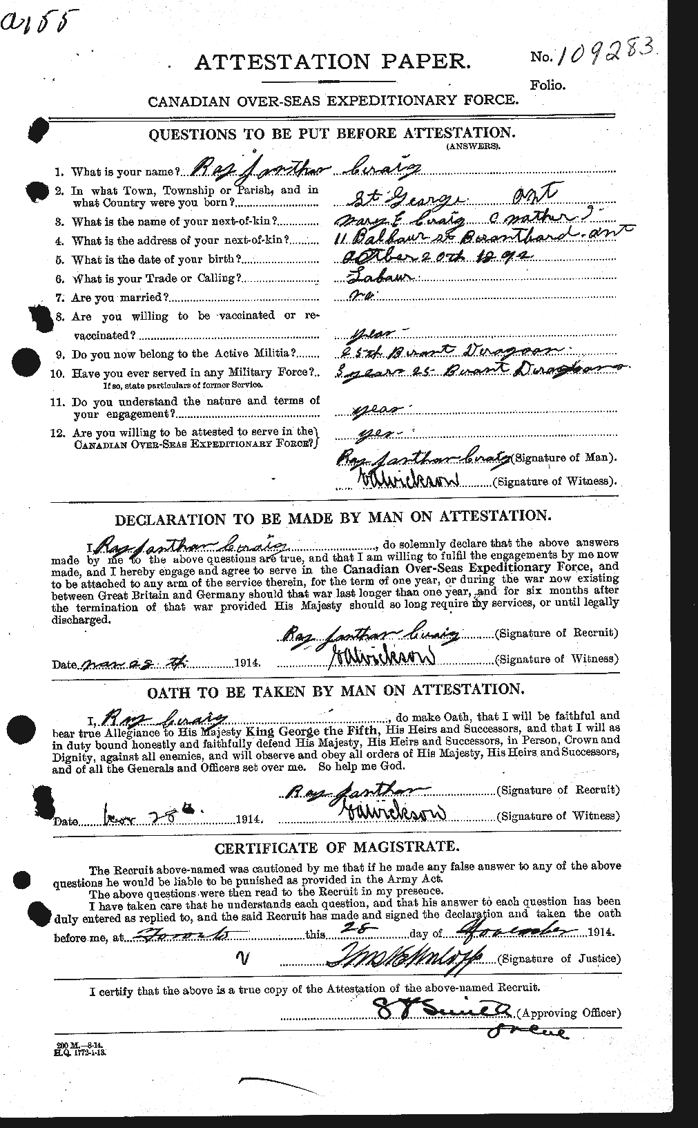 Personnel Records of the First World War - CEF 060773a