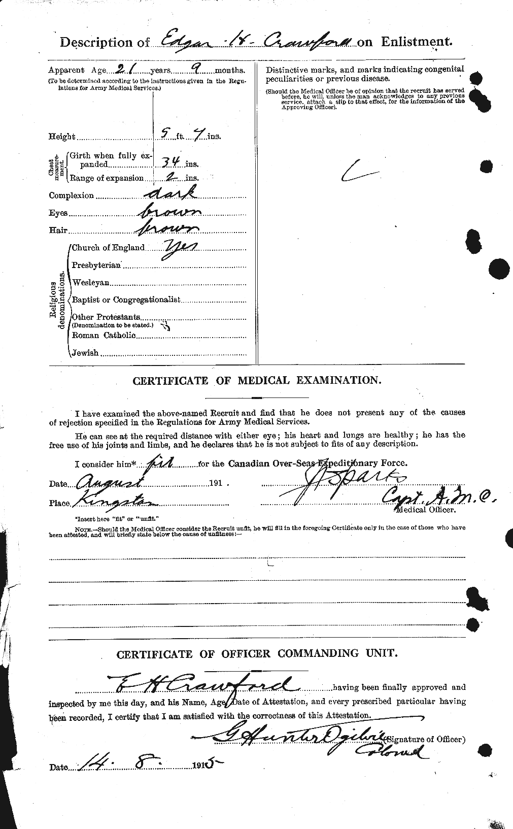 Dossiers du Personnel de la Première Guerre mondiale - CEC 060806b