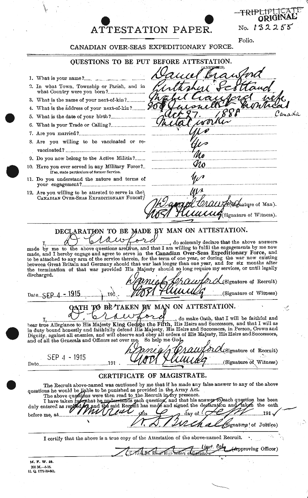 Dossiers du Personnel de la Première Guerre mondiale - CEC 060823a
