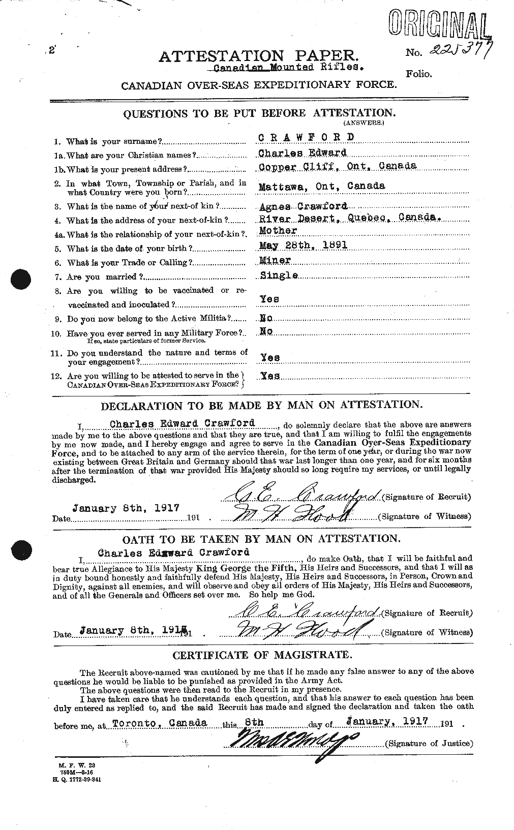 Dossiers du Personnel de la Première Guerre mondiale - CEC 060840a