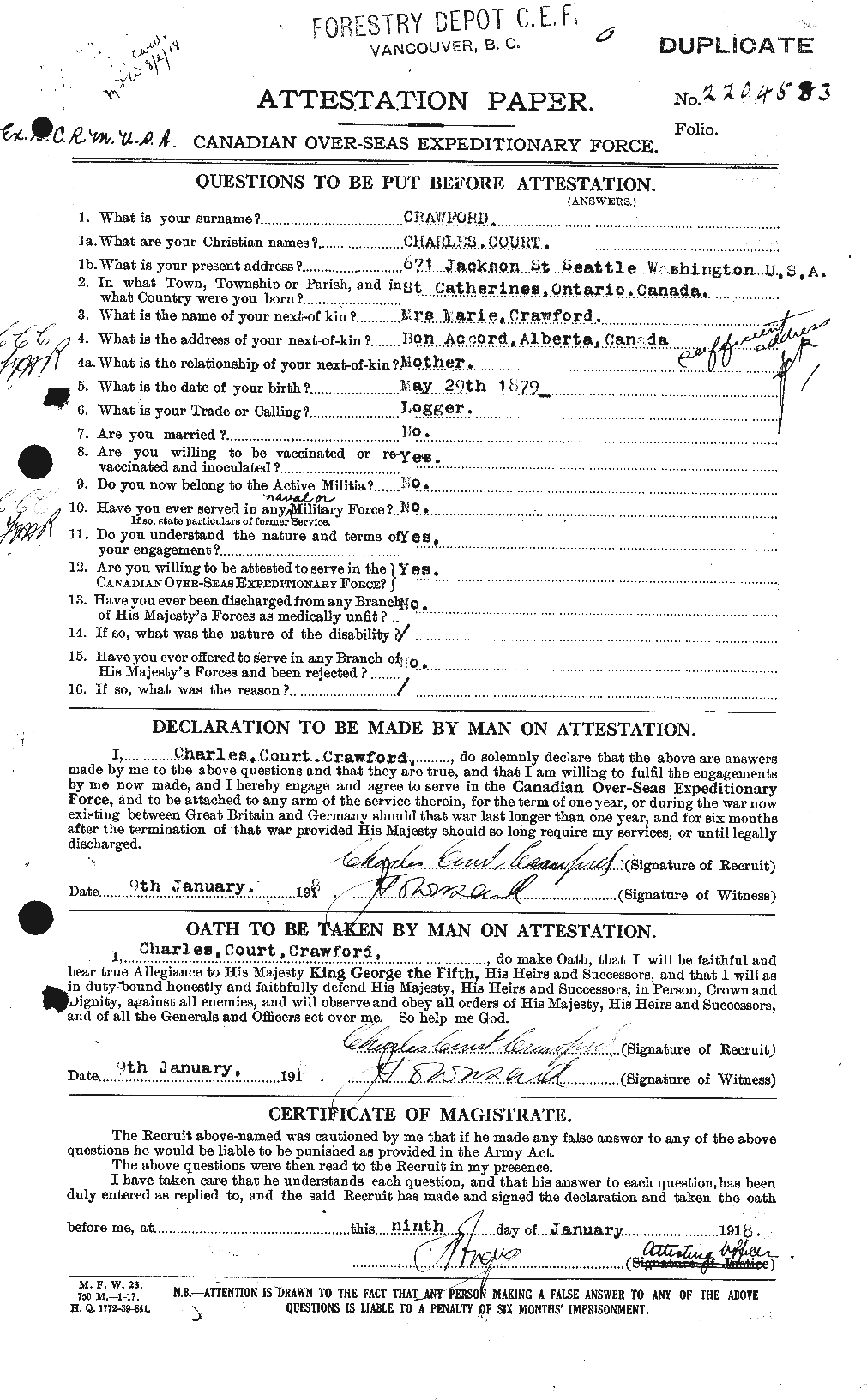 Dossiers du Personnel de la Première Guerre mondiale - CEC 060842a