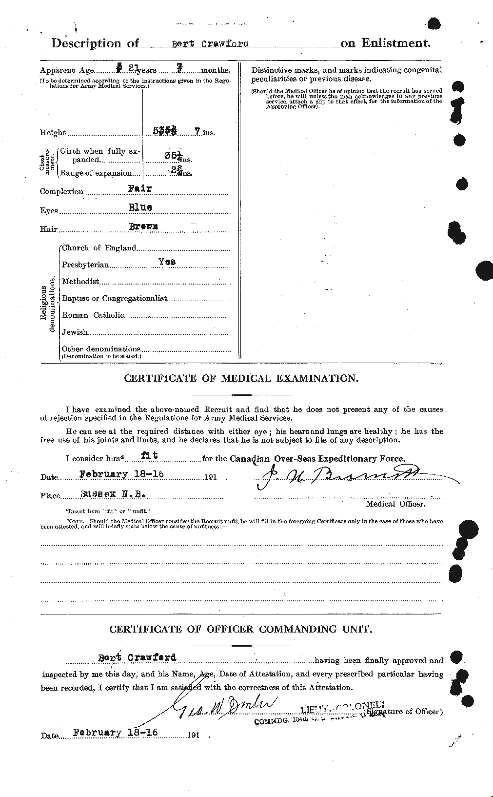 Dossiers du Personnel de la Première Guerre mondiale - CEC 060919b