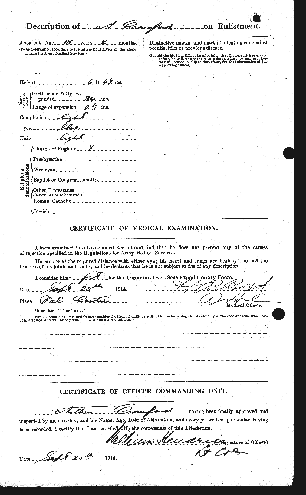 Dossiers du Personnel de la Première Guerre mondiale - CEC 060929b
