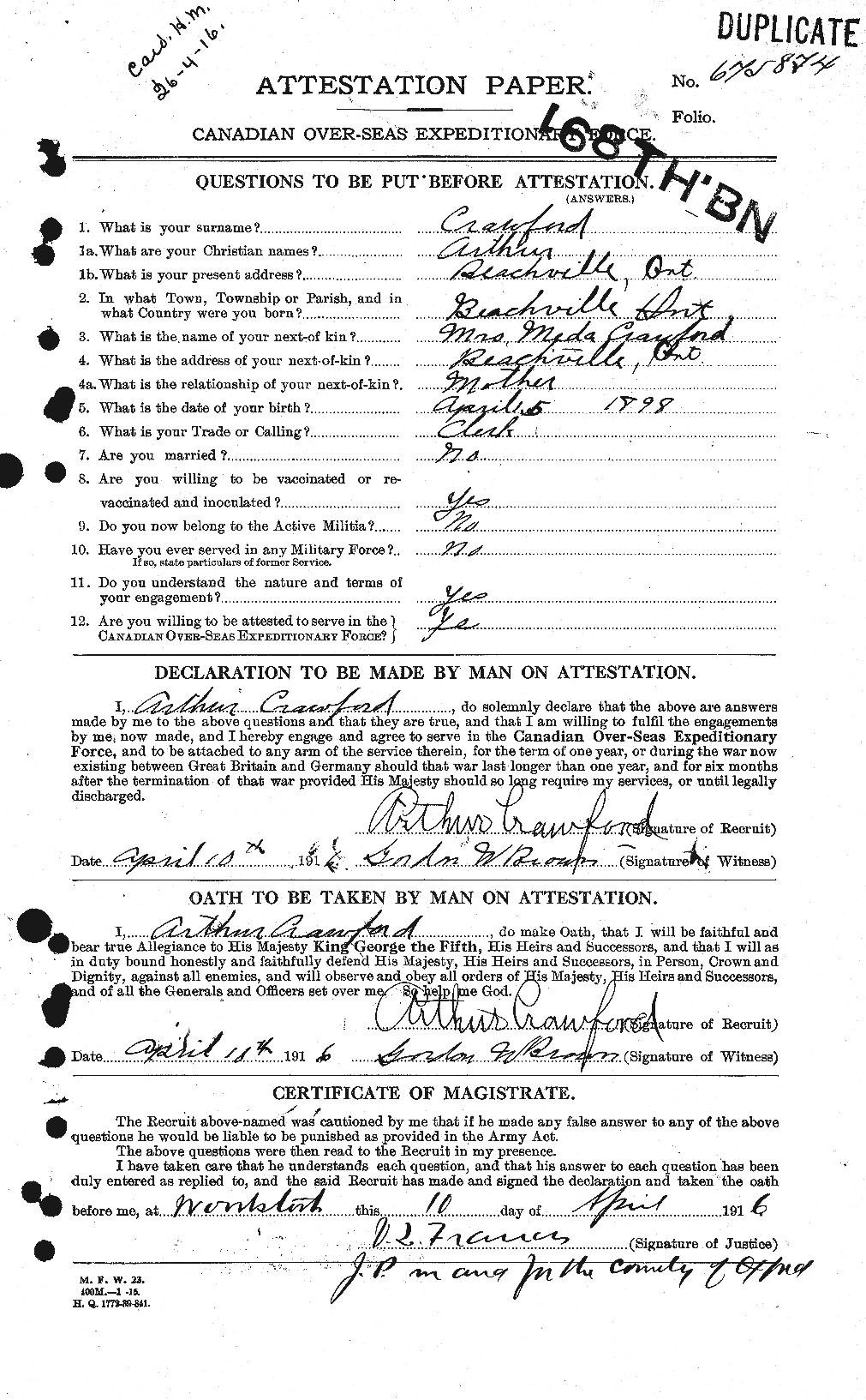 Personnel Records of the First World War - CEF 060930a