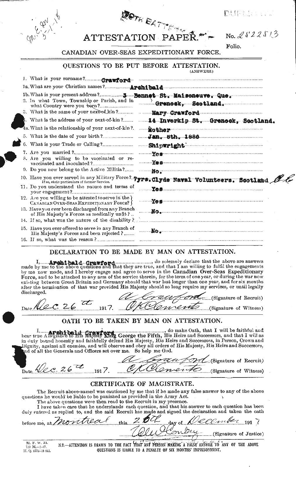 Dossiers du Personnel de la Première Guerre mondiale - CEC 060935a