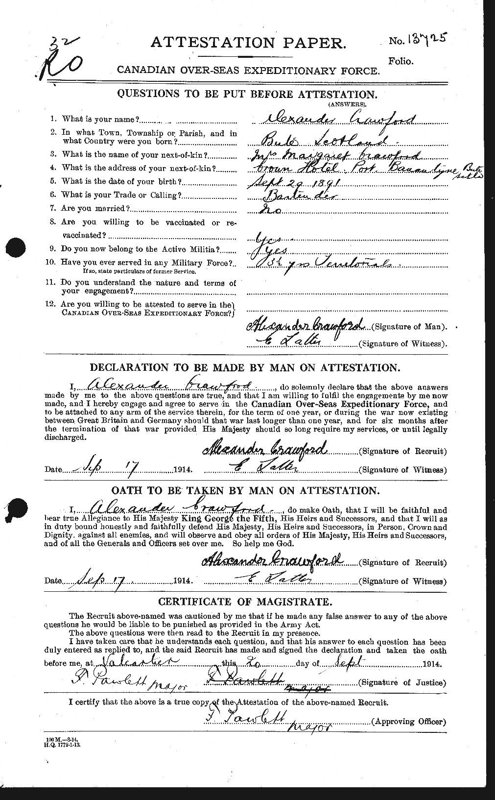 Dossiers du Personnel de la Première Guerre mondiale - CEC 060960a