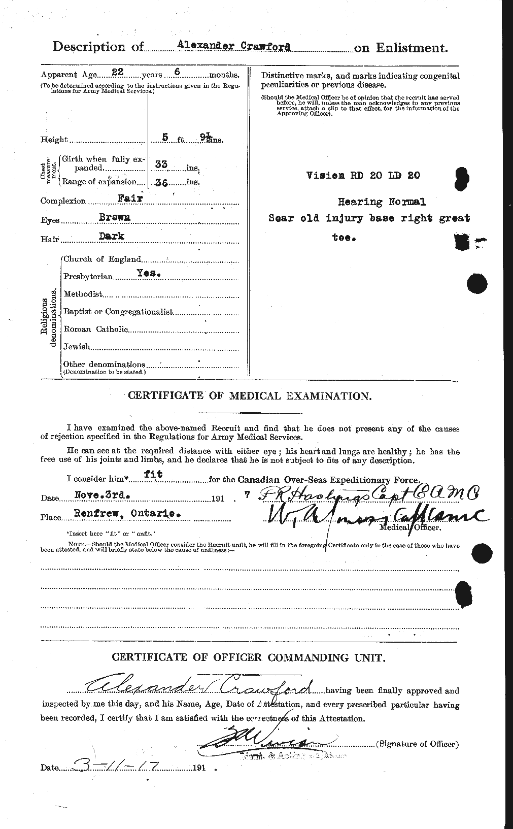Dossiers du Personnel de la Première Guerre mondiale - CEC 060961b
