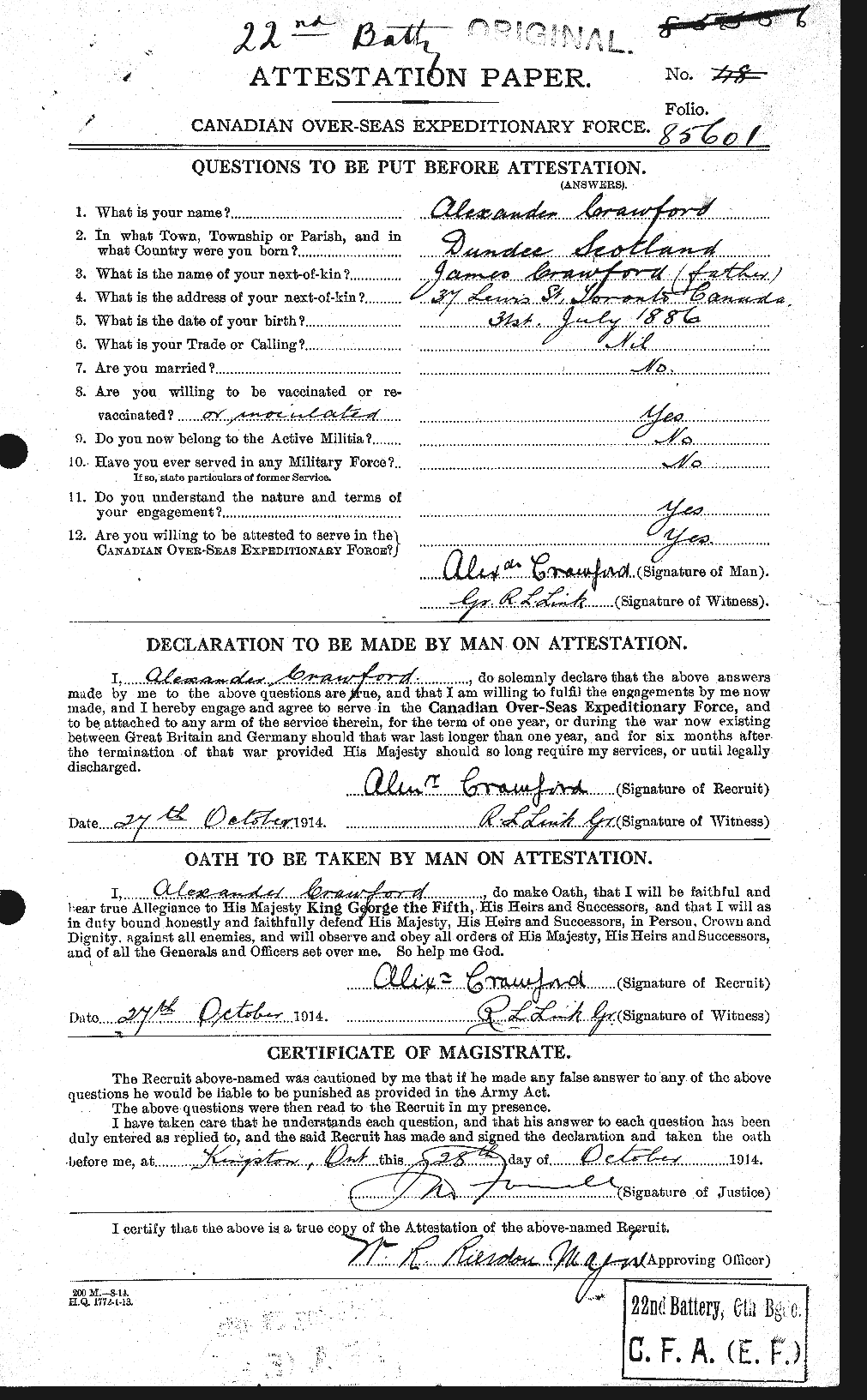 Personnel Records of the First World War - CEF 060962a