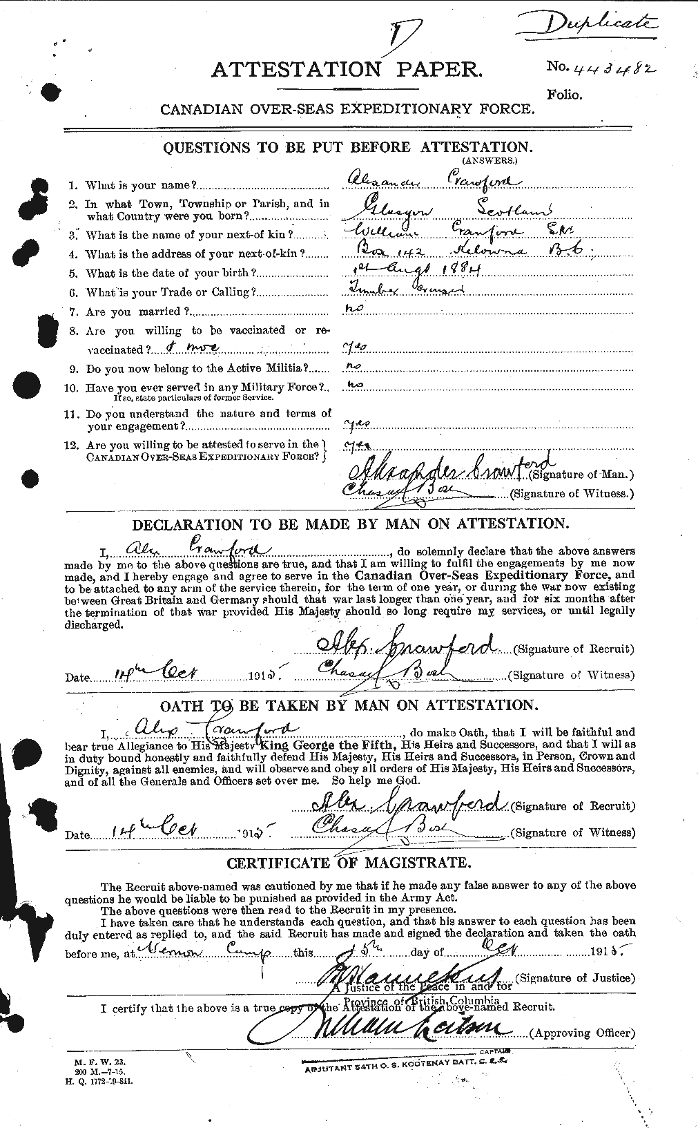 Dossiers du Personnel de la Première Guerre mondiale - CEC 060963a