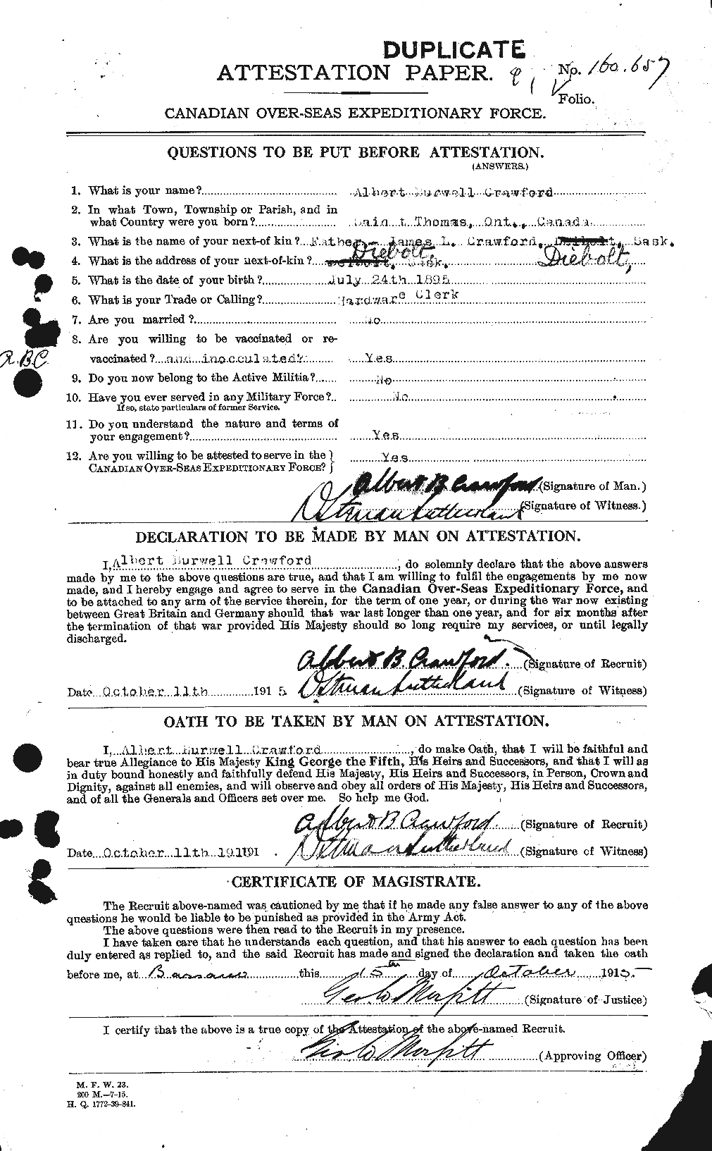 Personnel Records of the First World War - CEF 061022a