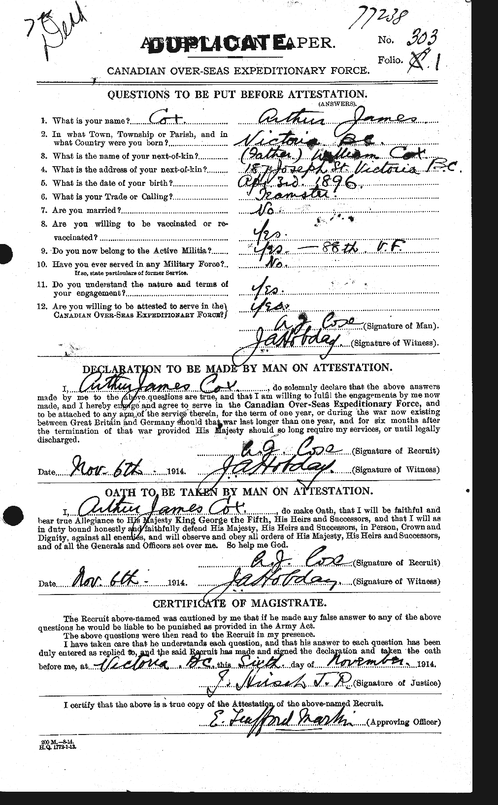 Personnel Records of the First World War - CEF 061113a