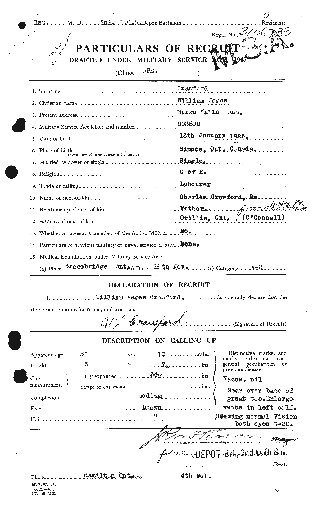 Dossiers du Personnel de la Première Guerre mondiale - CEC 061135a