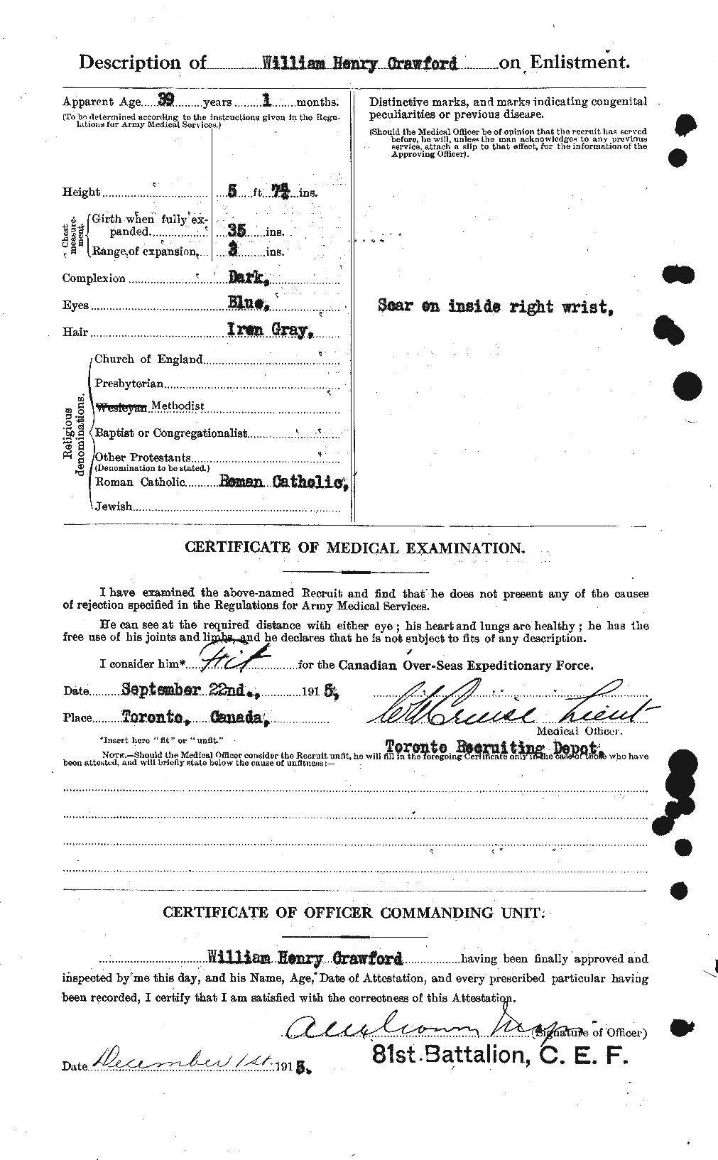 Dossiers du Personnel de la Première Guerre mondiale - CEC 061138b