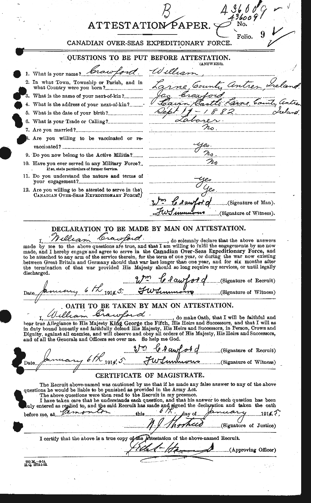Dossiers du Personnel de la Première Guerre mondiale - CEC 061156a