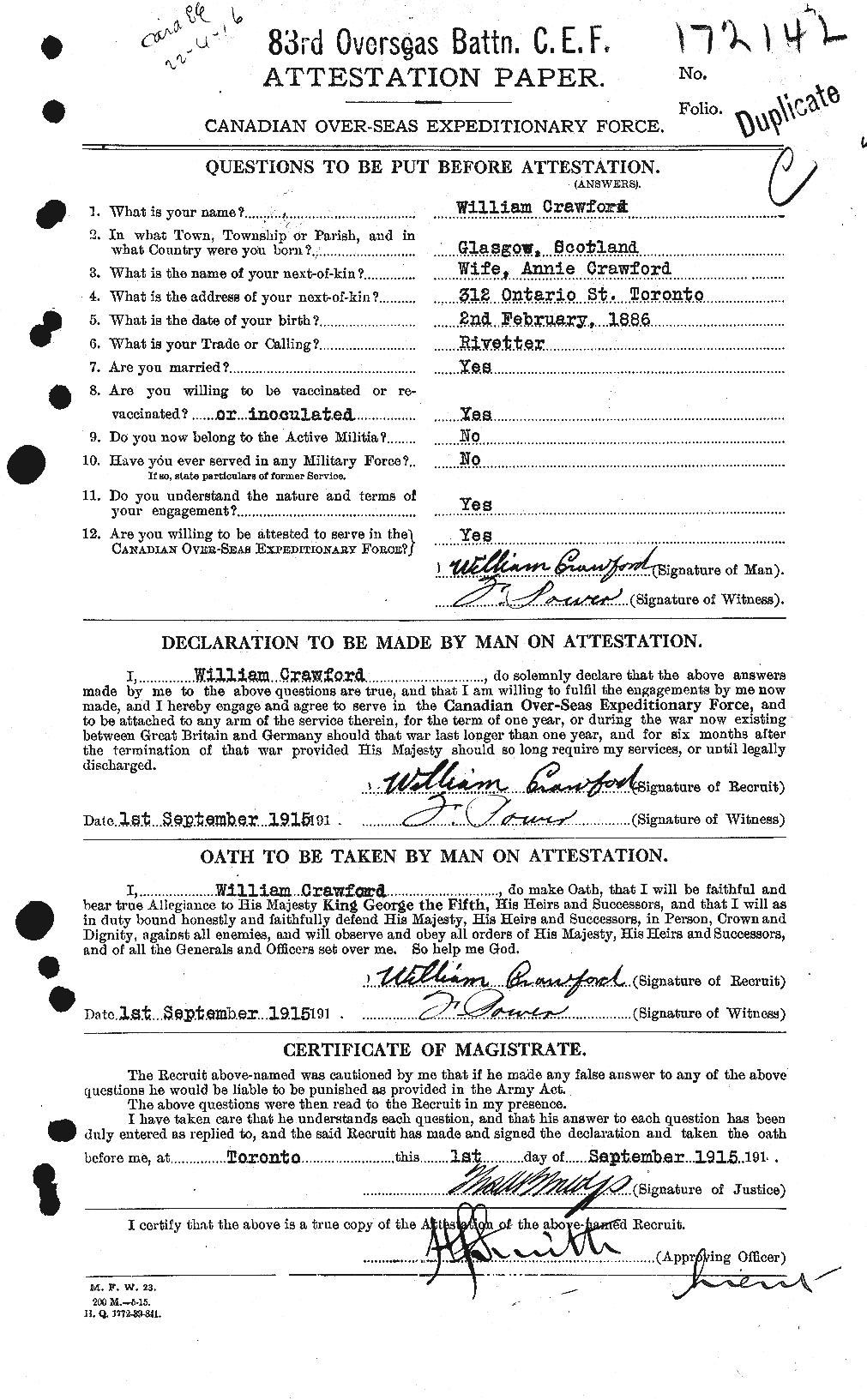 Personnel Records of the First World War - CEF 061161a