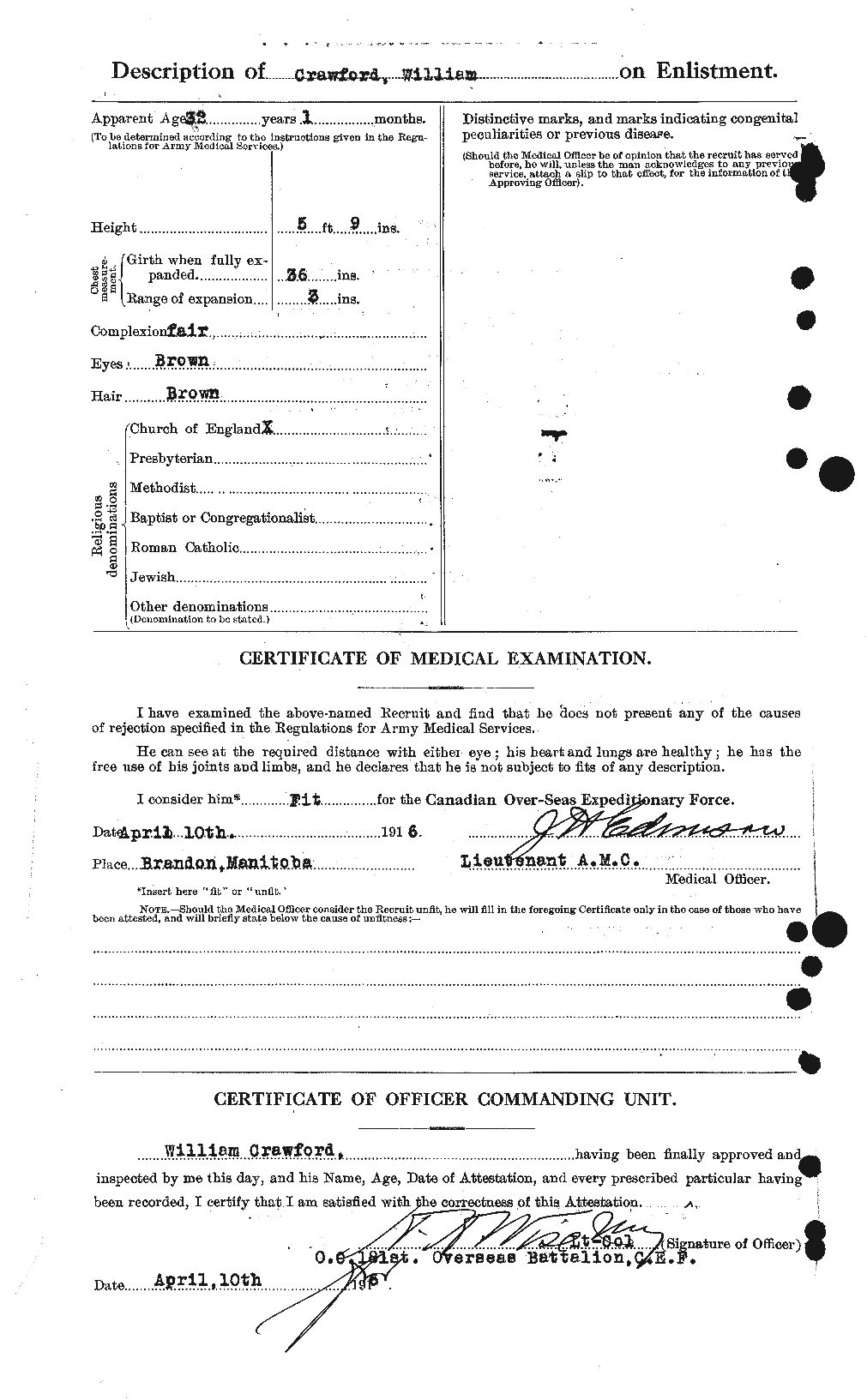 Dossiers du Personnel de la Première Guerre mondiale - CEC 061165b