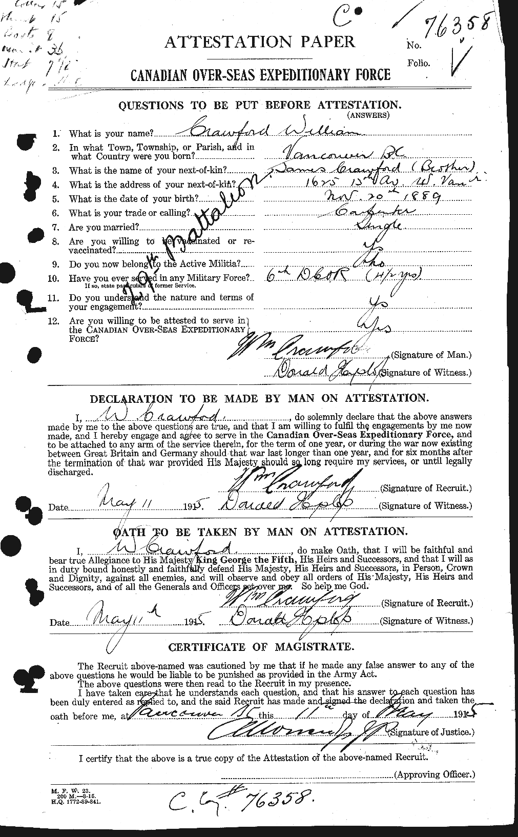 Personnel Records of the First World War - CEF 061167a