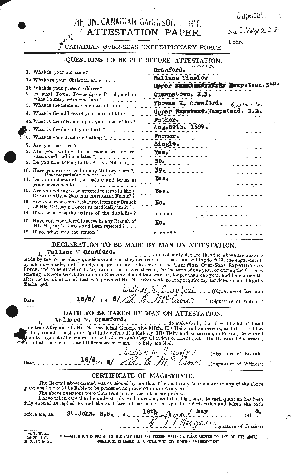 Personnel Records of the First World War - CEF 061178a