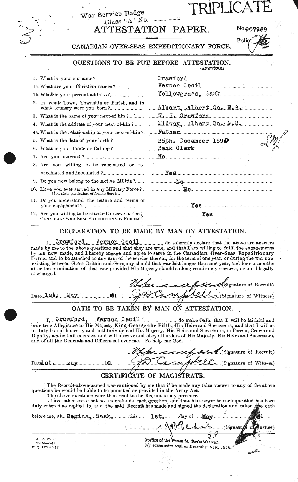 Personnel Records of the First World War - CEF 061181a
