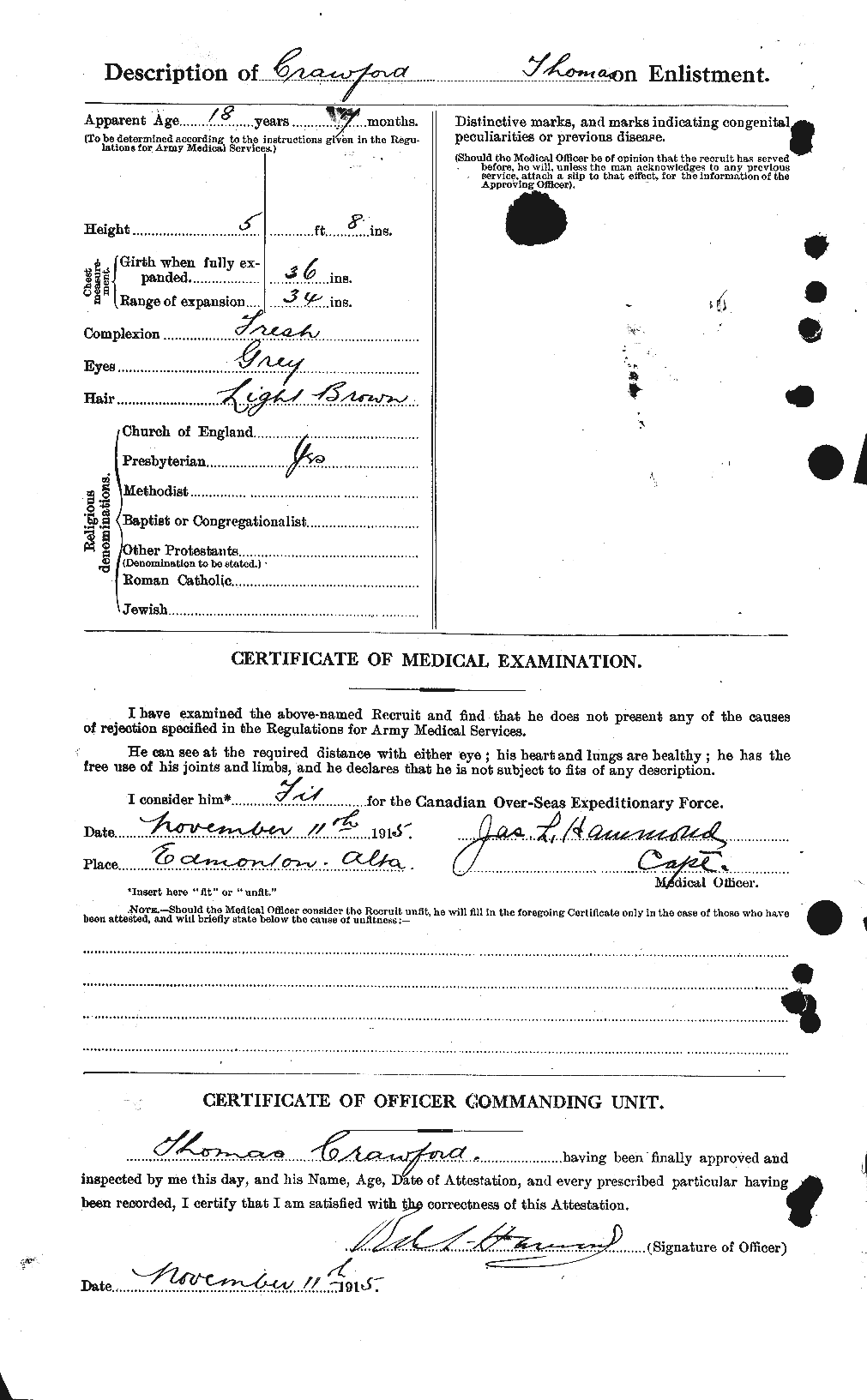 Dossiers du Personnel de la Première Guerre mondiale - CEC 061357b