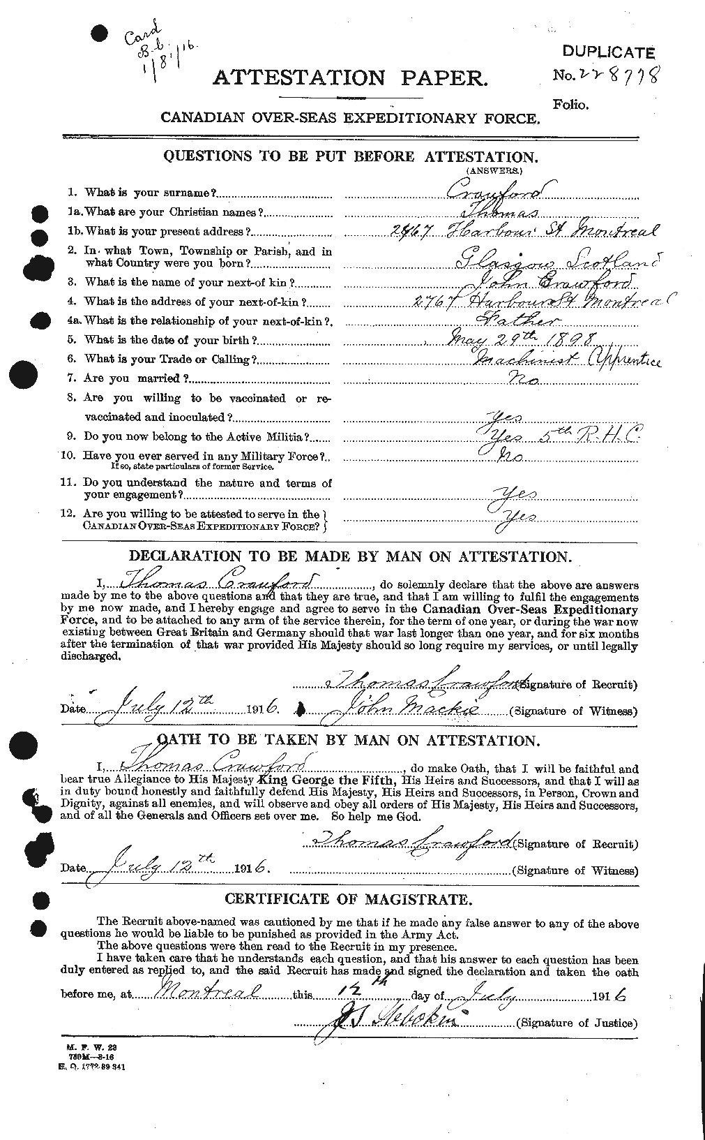 Personnel Records of the First World War - CEF 061361a