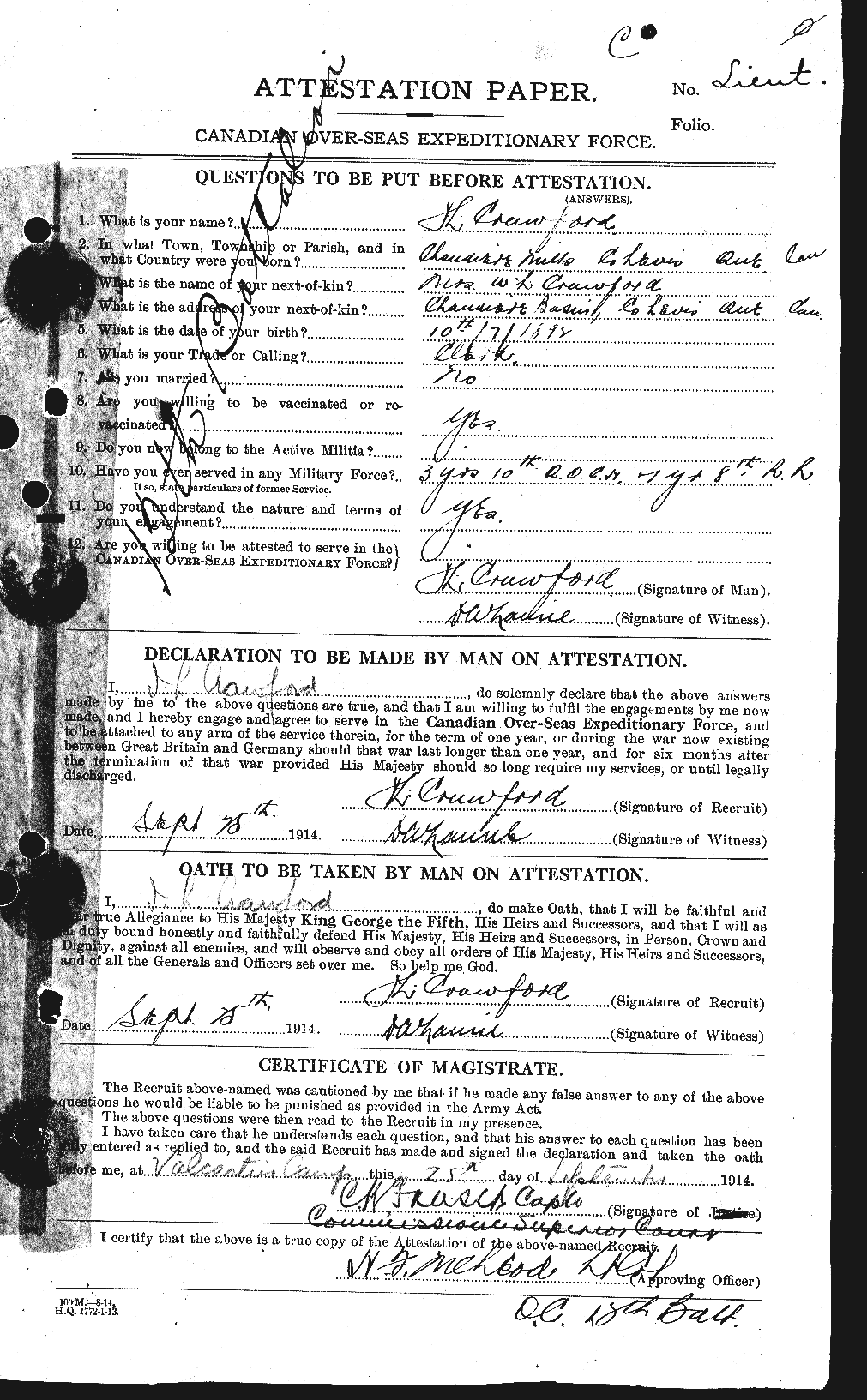 Personnel Records of the First World War - CEF 061366a