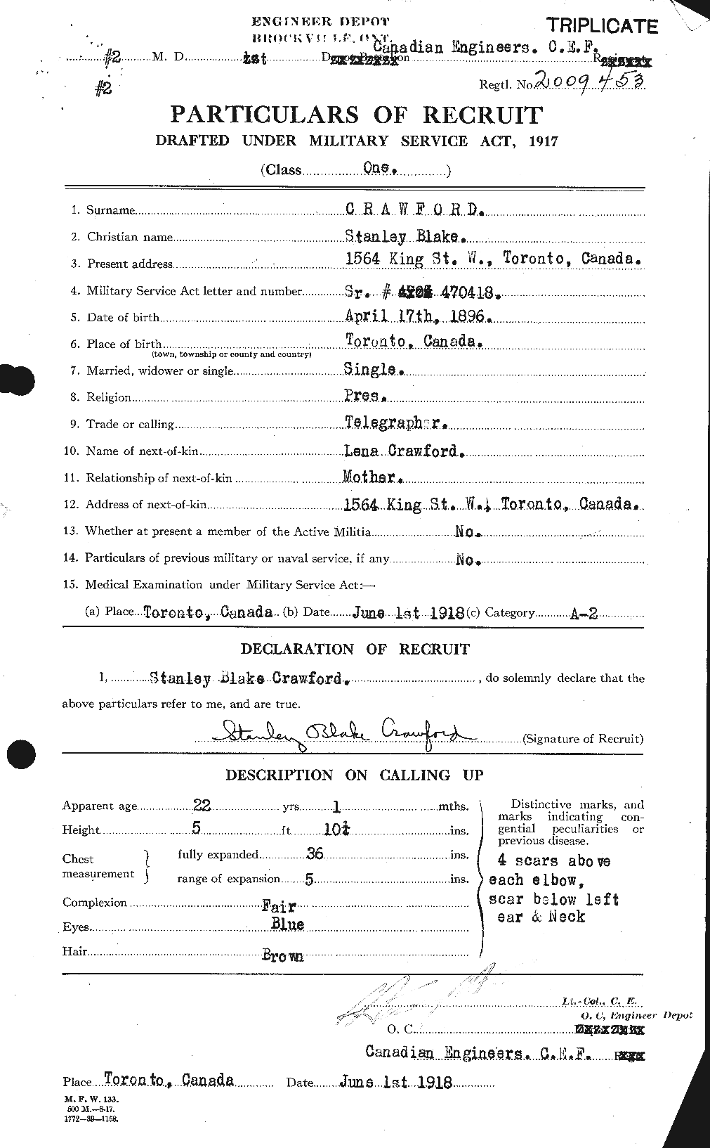 Dossiers du Personnel de la Première Guerre mondiale - CEC 061370a