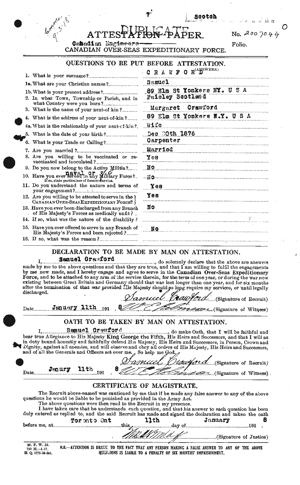 Dossiers du Personnel de la Première Guerre mondiale - CEC 061377a