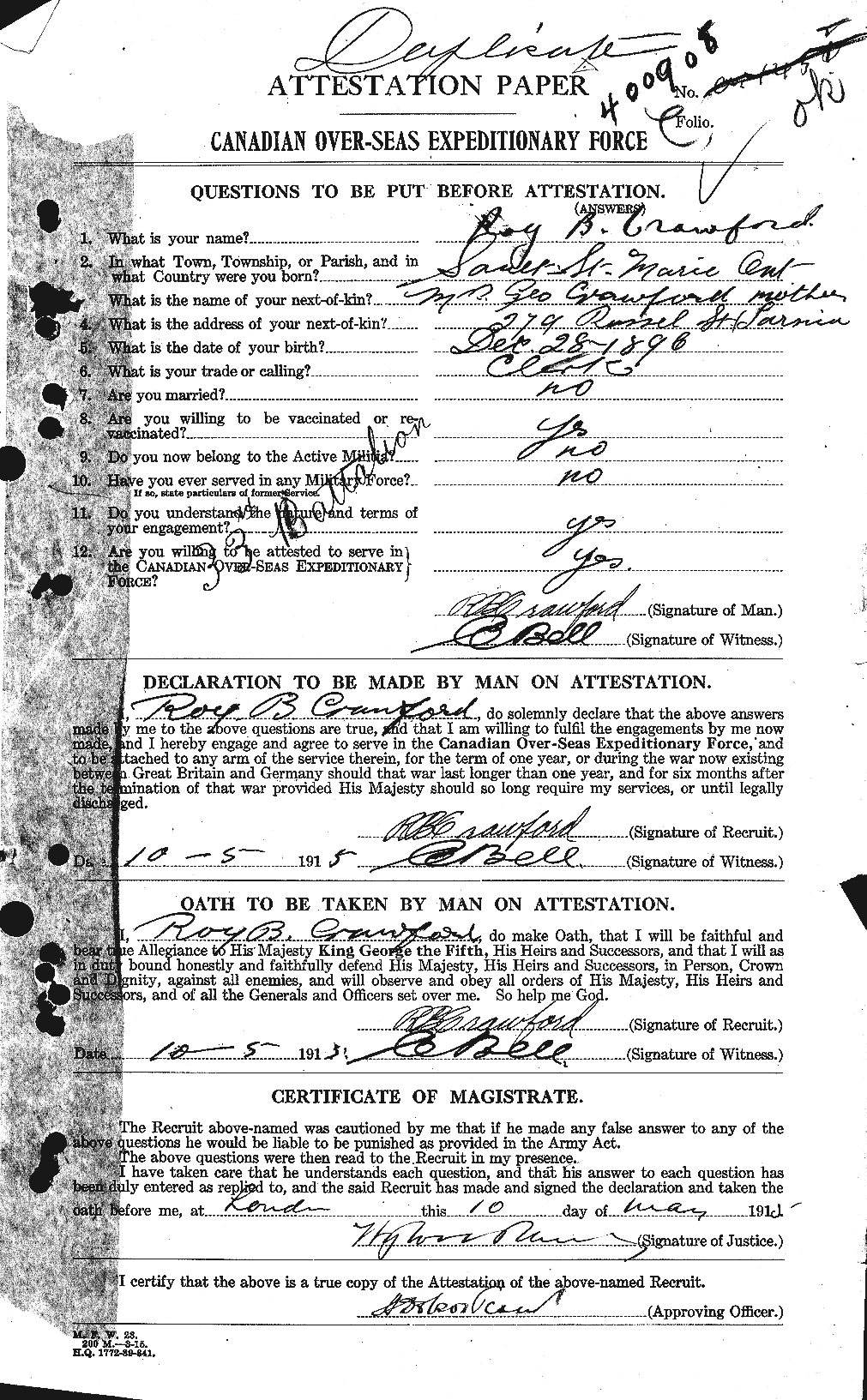 Personnel Records of the First World War - CEF 061387a