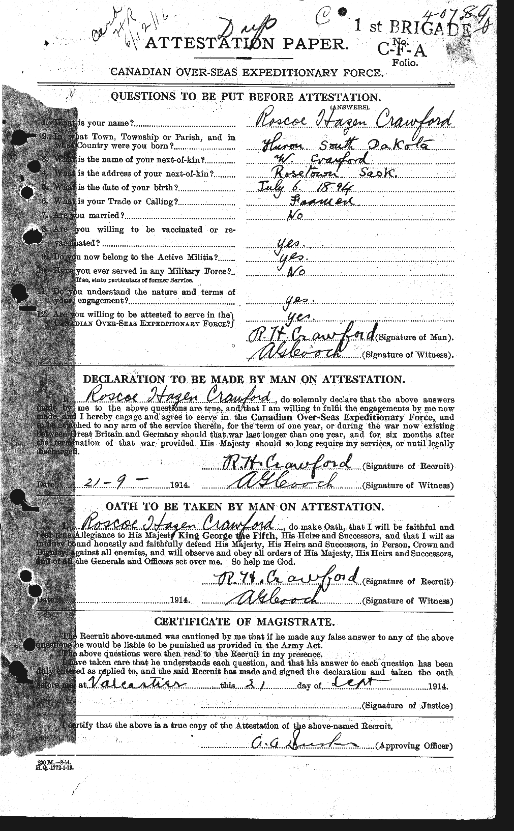 Personnel Records of the First World War - CEF 061389a