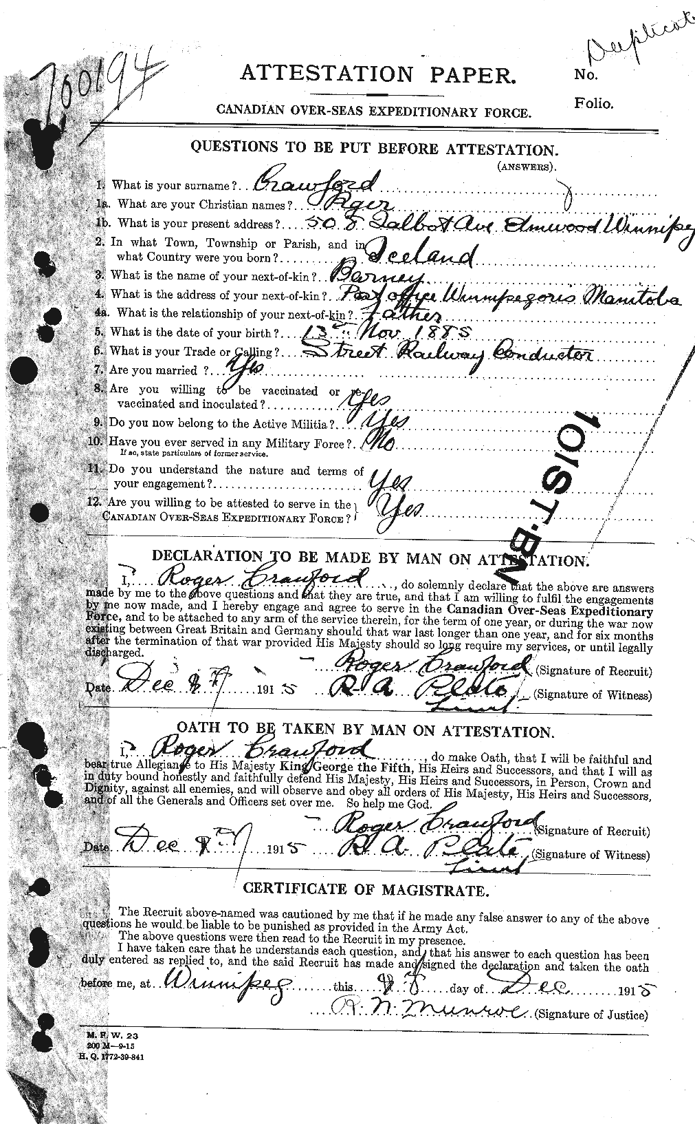 Personnel Records of the First World War - CEF 061392a