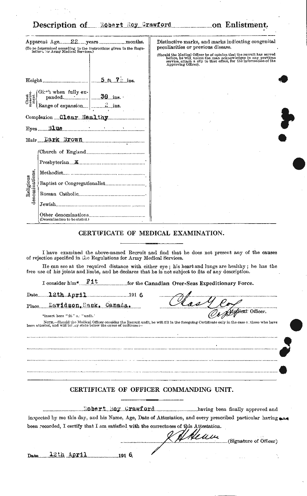 Dossiers du Personnel de la Première Guerre mondiale - CEC 061395b