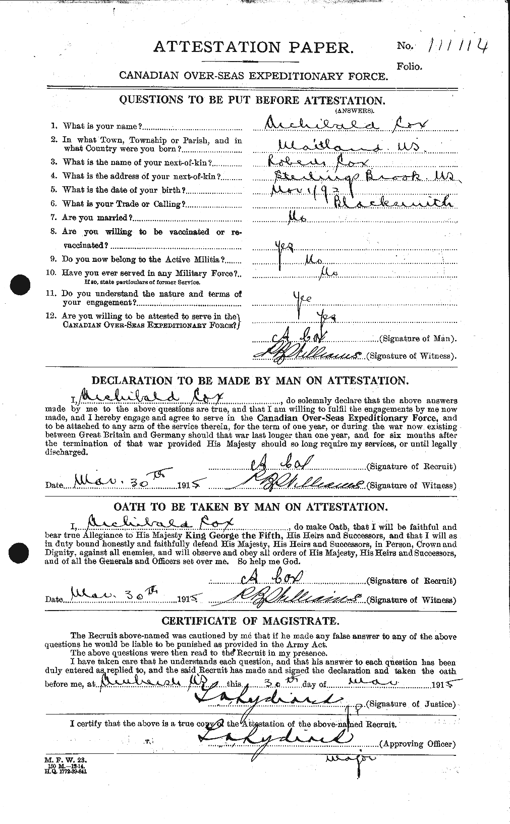 Personnel Records of the First World War - CEF 061452a