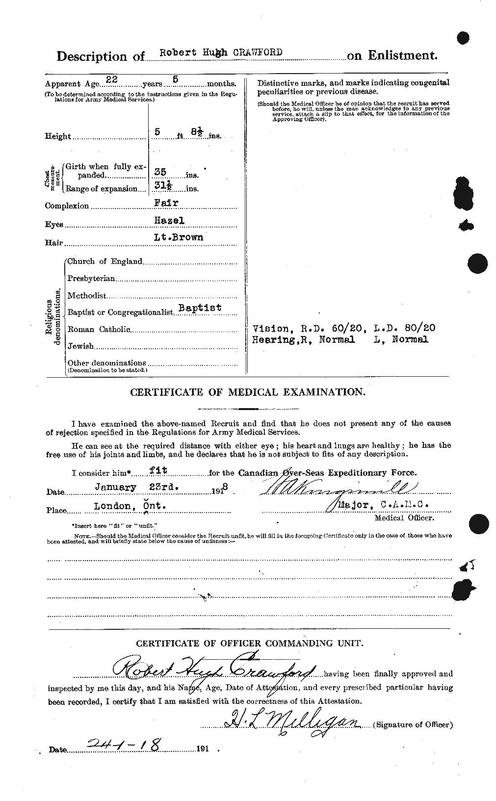 Dossiers du Personnel de la Première Guerre mondiale - CEC 061620b