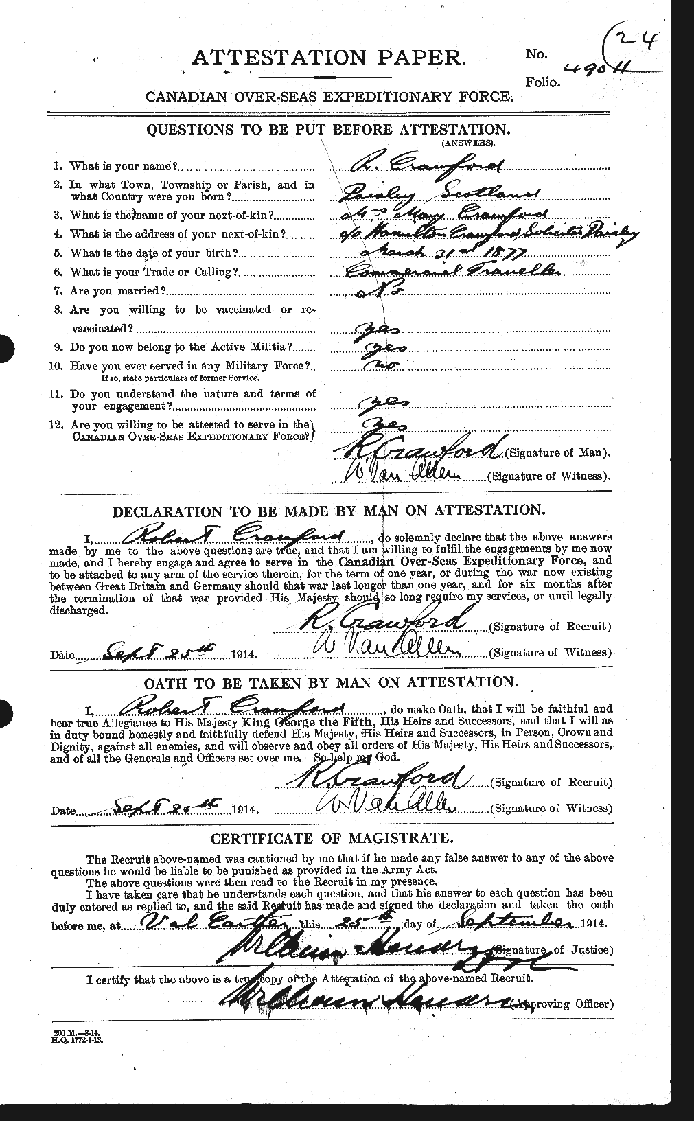 Personnel Records of the First World War - CEF 061651a